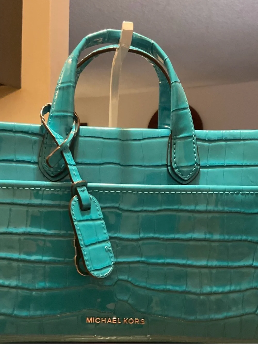 Michael Kors Turquoise Croc-Embossed Satchel - Picture 2 of 5
